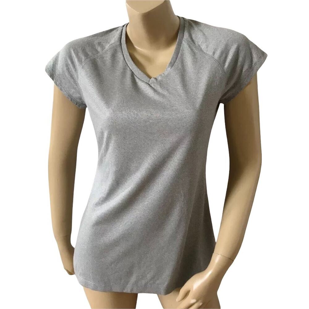 Aviva Athletic T Shirt Womens M Gray Shimmer V Neck Short Sleeve Workout Top